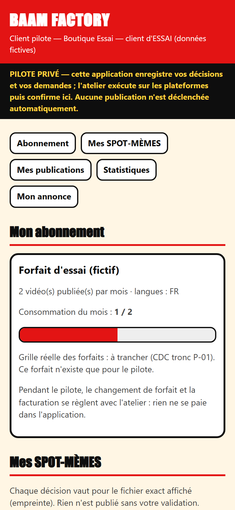 Aperçu de l'application BAAM FACTORY sur téléphone